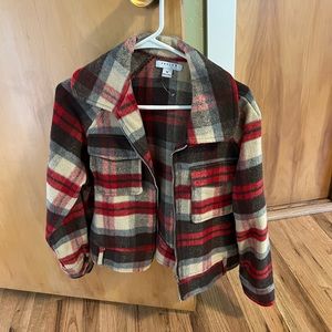 FAVLUX Red, Brown & Cream Plaid Wool Blend Jacket
